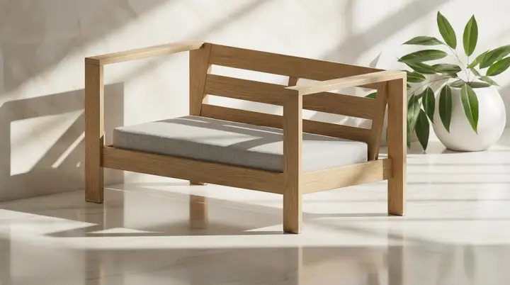 Rendered wooden bench visualization